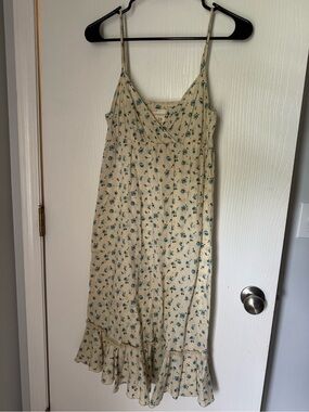 Free People Cream Floral Midi Dress with Blue Print